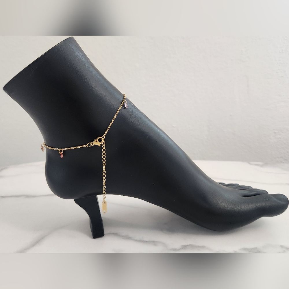 Gold Plated Anklet BraceletWith Colorful Crystal Gemstones Summer Accesories - Picture 9 of 14